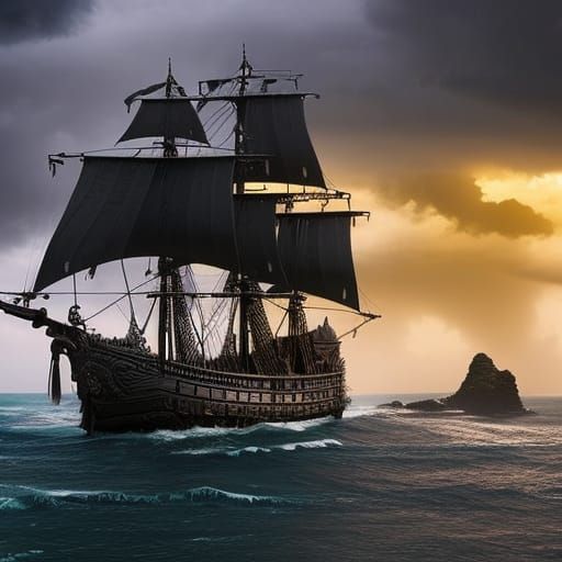 Pirate ship at dawn  by @Erik