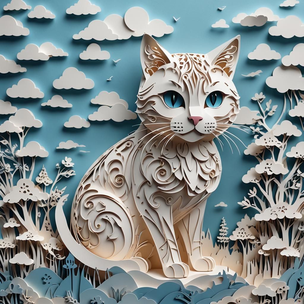 Beautiful Cat, Paper Cut Kirigami Style - AI Generated Artwork ...