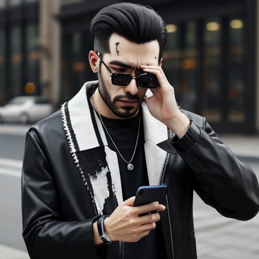 broken Android cellphone, weeping influencer