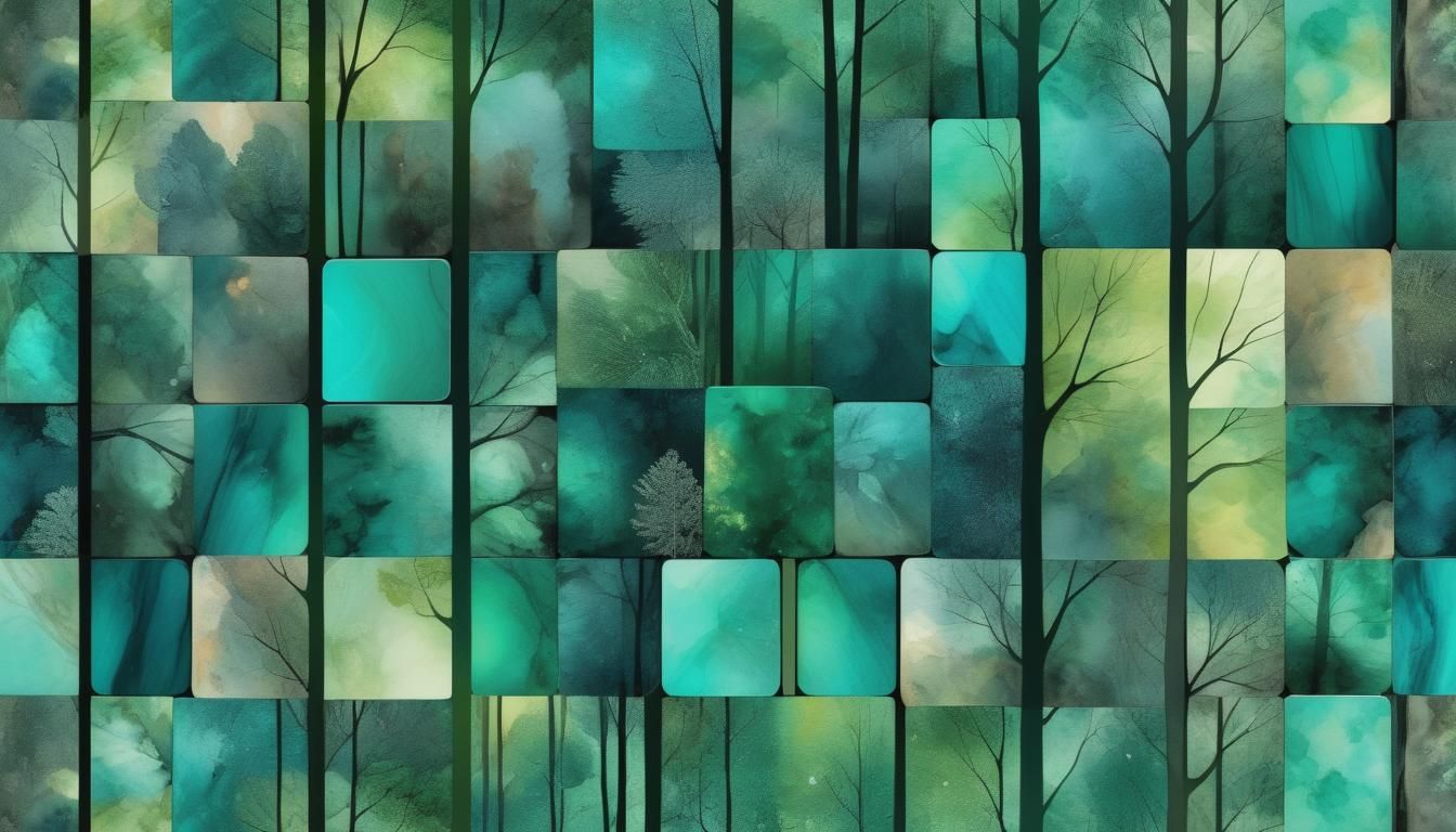 A beautiful forest square in teal, emerald and labradorite colors. Varoius shades of green, multiple different colors.