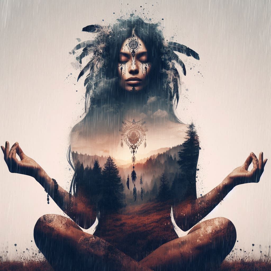 double exposure beautiful fantasy DALL-E 3 portrait landscape..