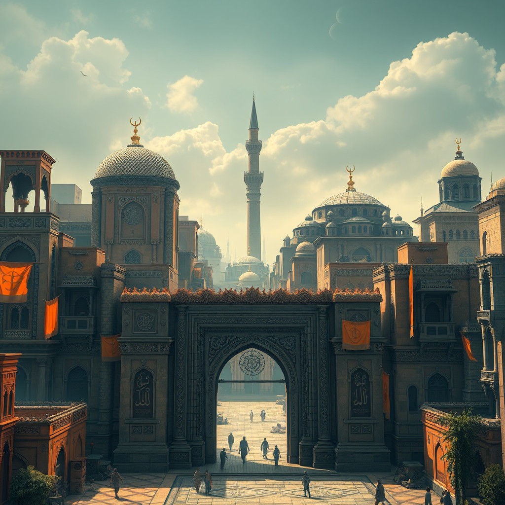 Yemeni Cityscape Under Anti-Zionist Rule: Matte Painting