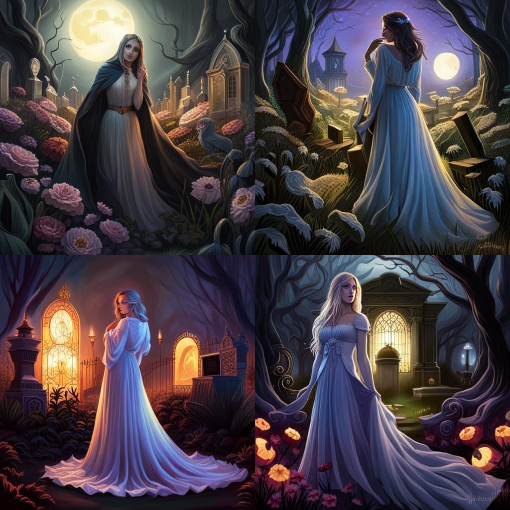 SDXL: ghost girl at haunted Victorian Flower Garden Graveyar...