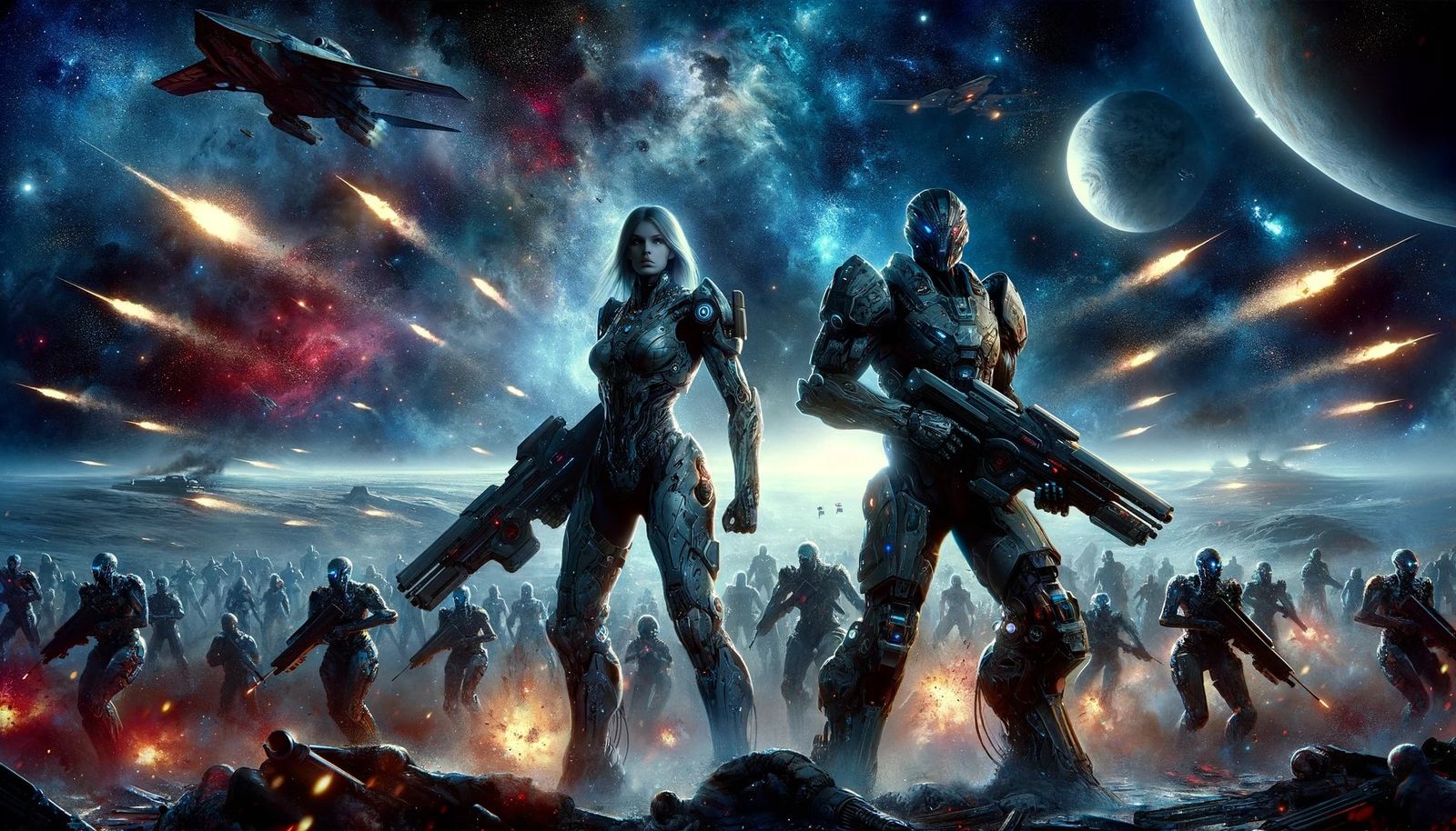 A chaotic symphony of explosions and energy blasts