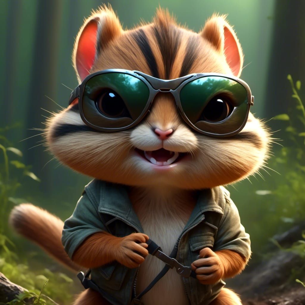 <lora:CUTE-Critters:1.0>  the portrait shot of a realistic baby chipmunk, making thumbs up gesture, wearing sunglasses ,  CGSociety, ZBrushC...