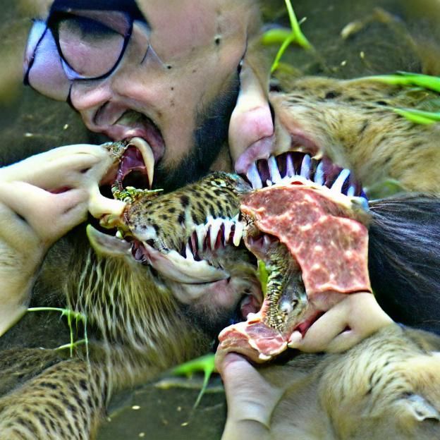 Carnivore consuming carnivorous devourer with a gnashing bit...