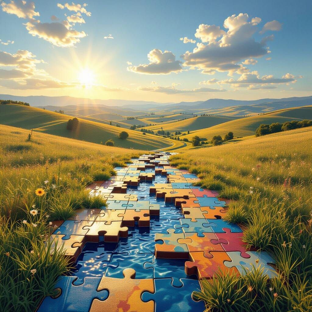 Landscape Transforms into Jigsaw Puzzle