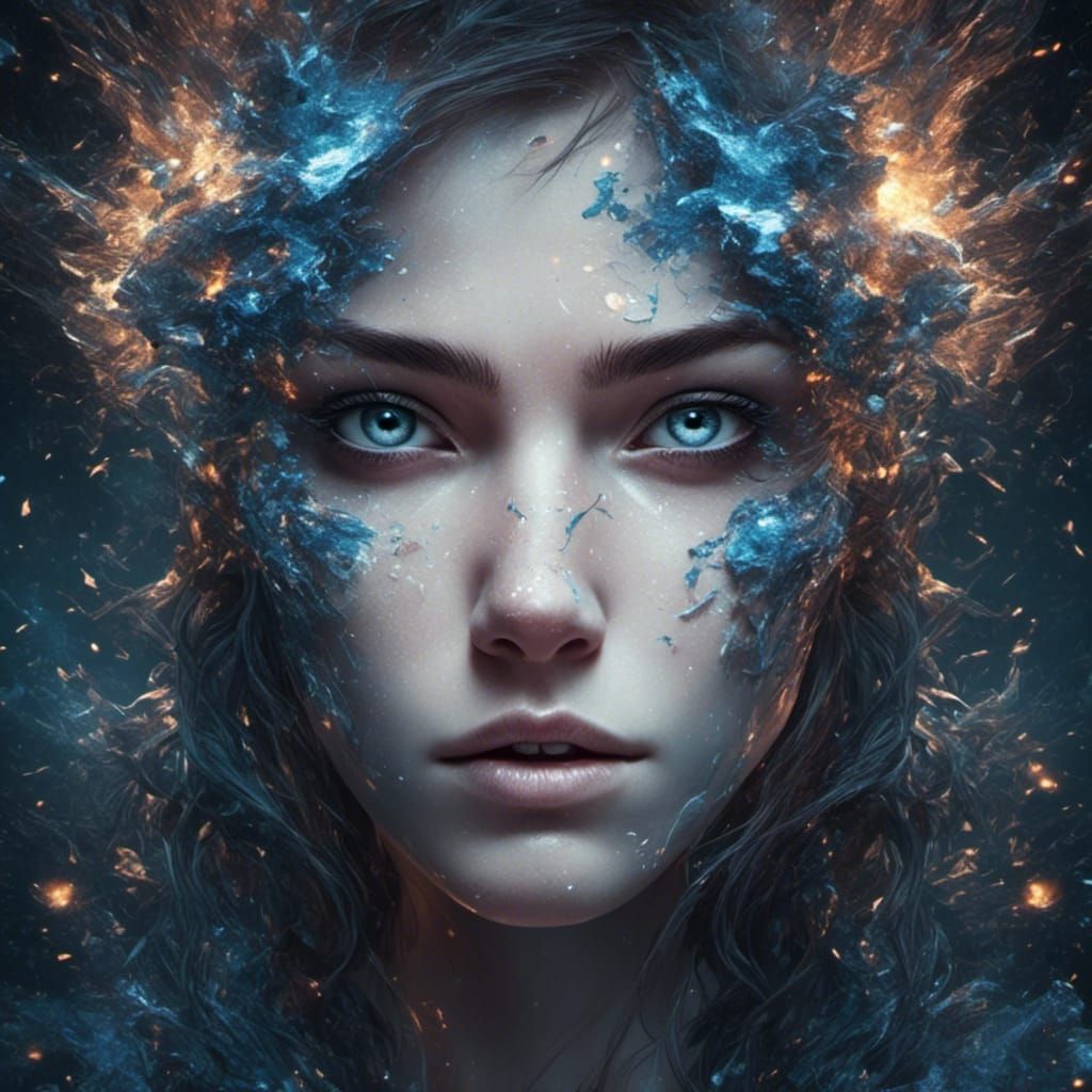 Her gaze slices my soul,  peeling away my resistance, losing myself in her eyes, deeper then the cosmos <lora:Enjoyment:1.0> 