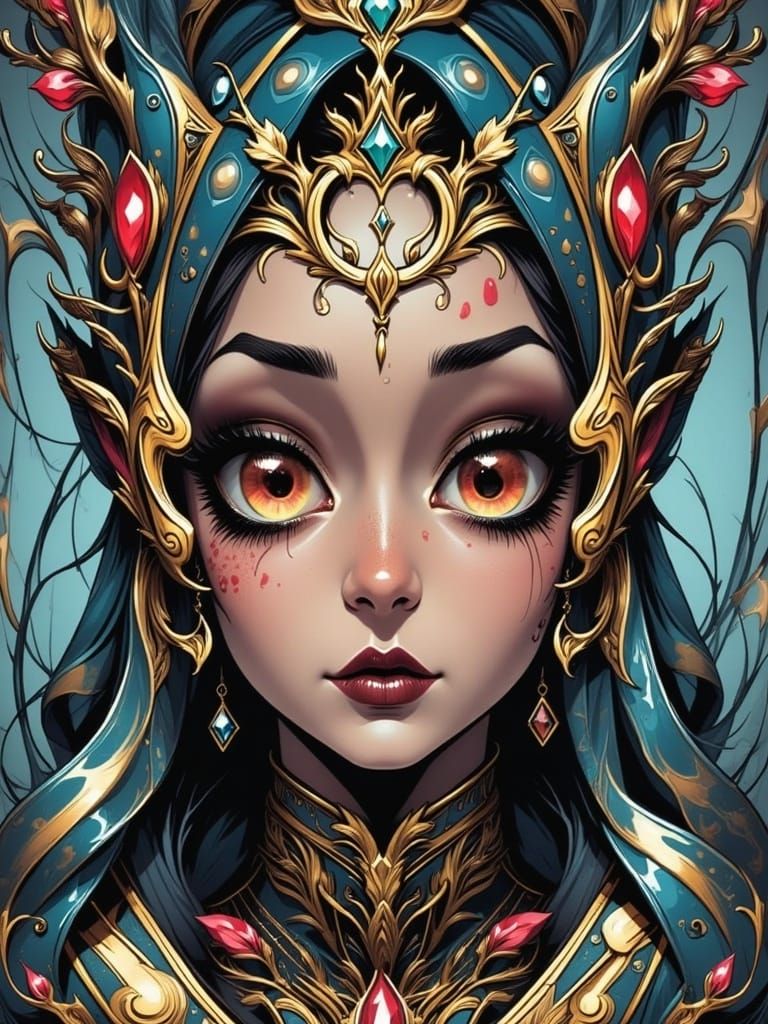 Hyperrealistic portrait of a beautiful woman wearing intricately detailed colorful clothing and futuristic jewellery. <lora:Fragments of Dus...