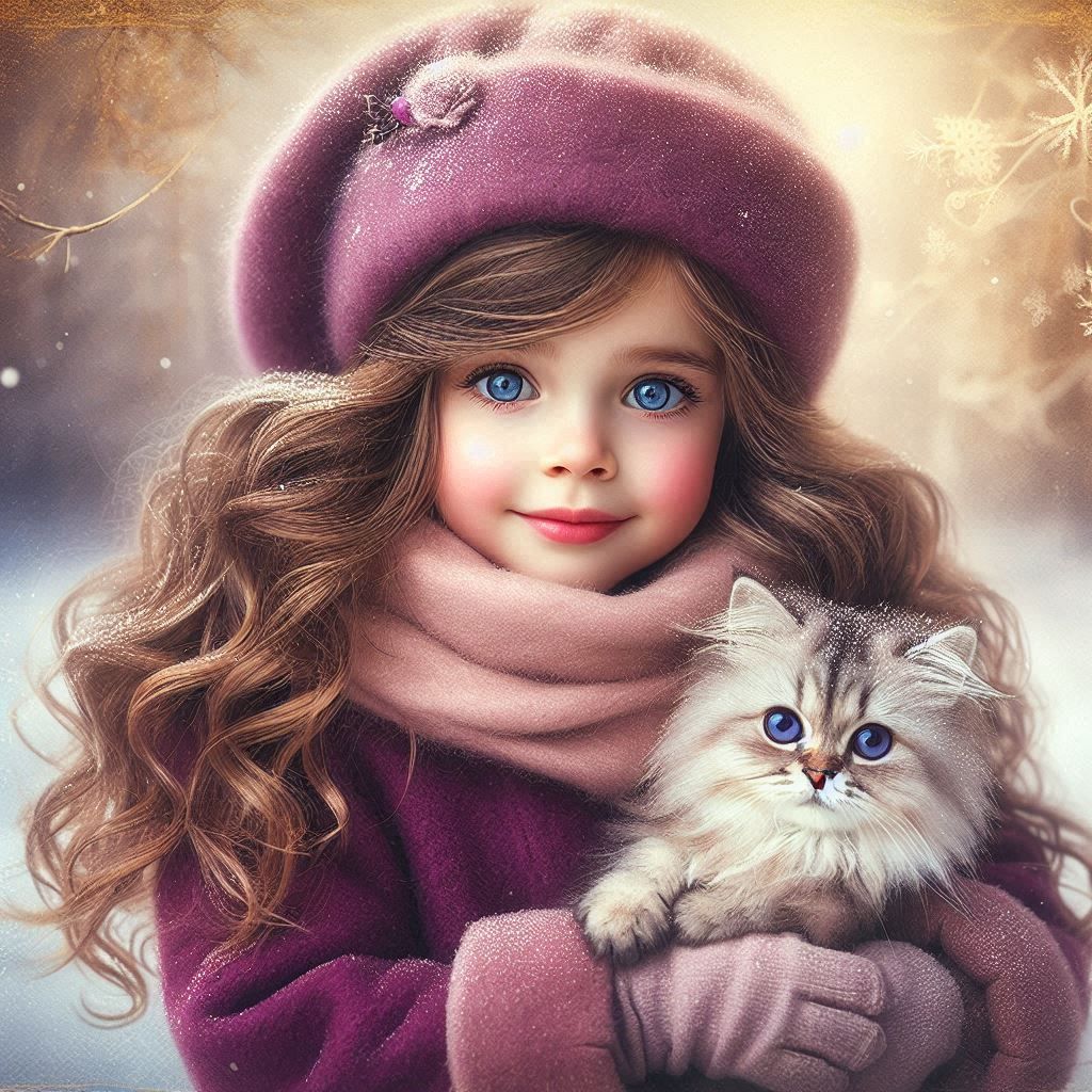 Little girl holding a cat.