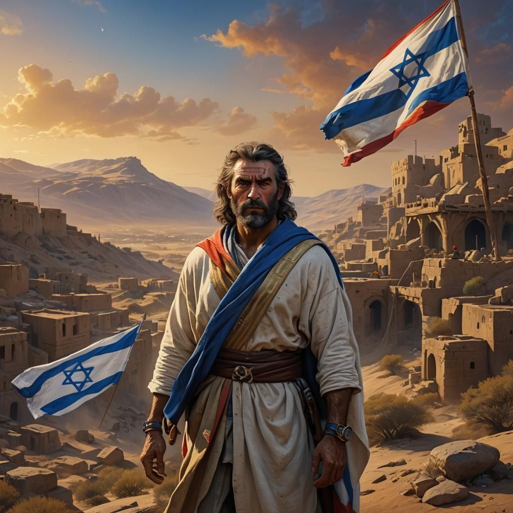 Heroic Man Wrapped in Israeli Flag: Matte Painting