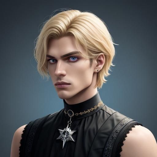 Xavier is a tall young man with short sandy-blonde hair, blu...
