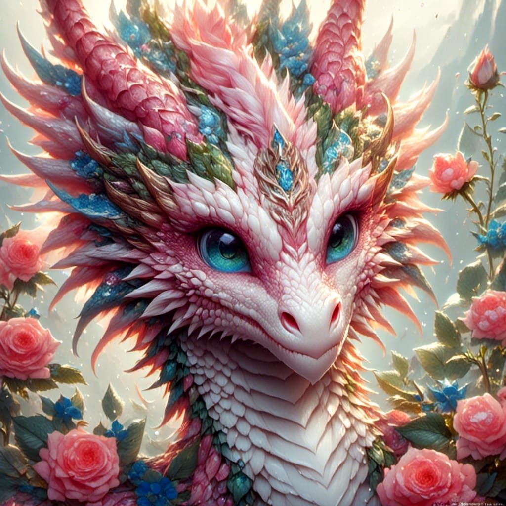 <lora:Dragon Fantasy:1.3> Portrait of an adorable mythical beautiful watercolor rose dragon, watercolor rose dragon, watercolor, anime, refl...