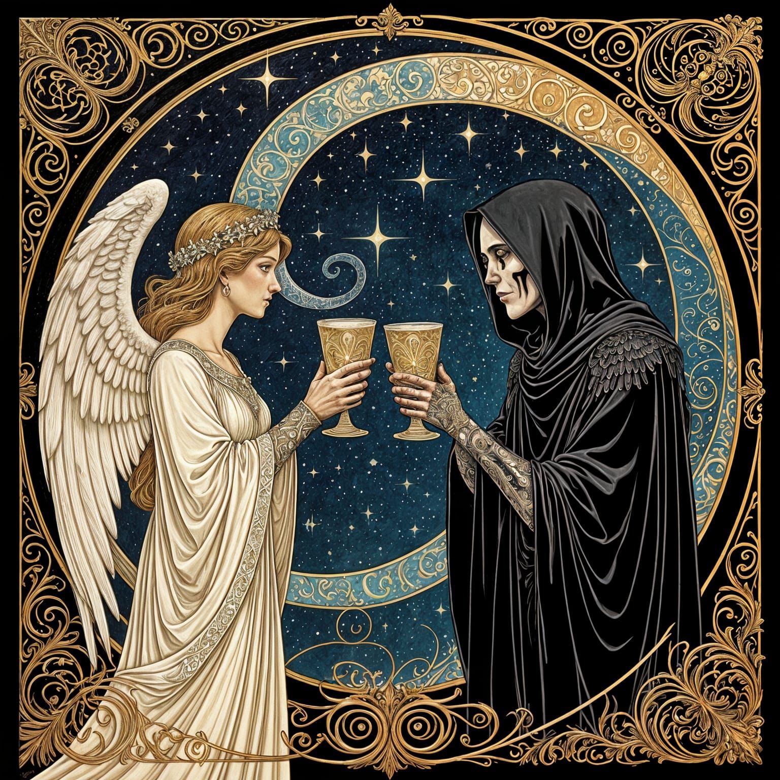 Angel and Grim Reaper Toast in Nouveau Style