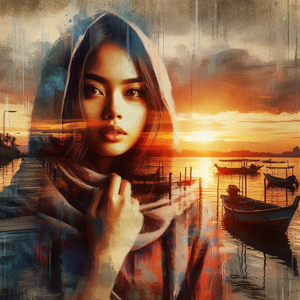 Hijab Woman with sunset