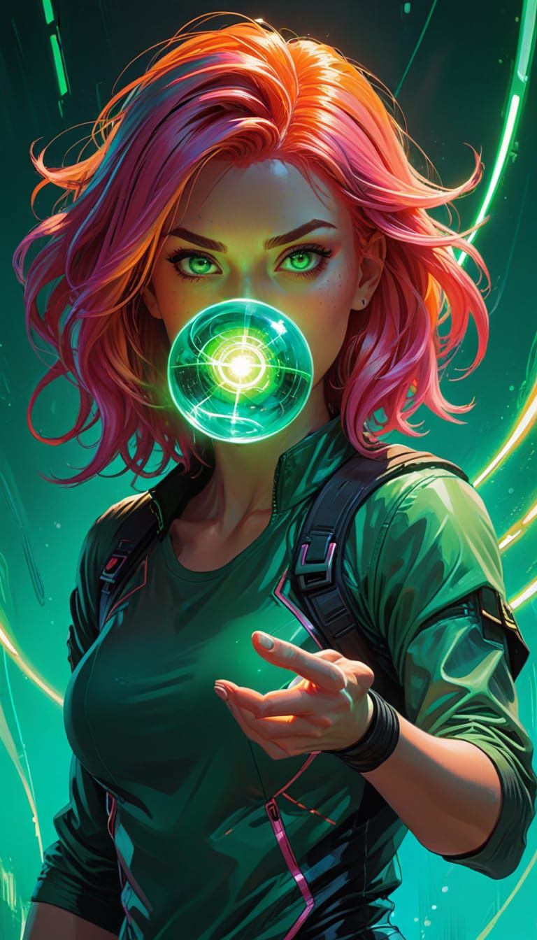 Young Woman with Glowing Orb: Graphic Novel Art