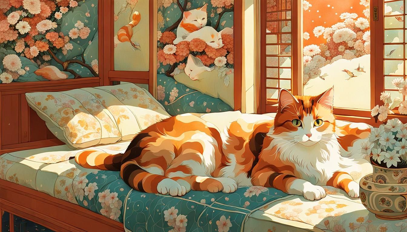 The life of a simple chilling calico cat. - AI Generated Artwork -  NightCafe Creator