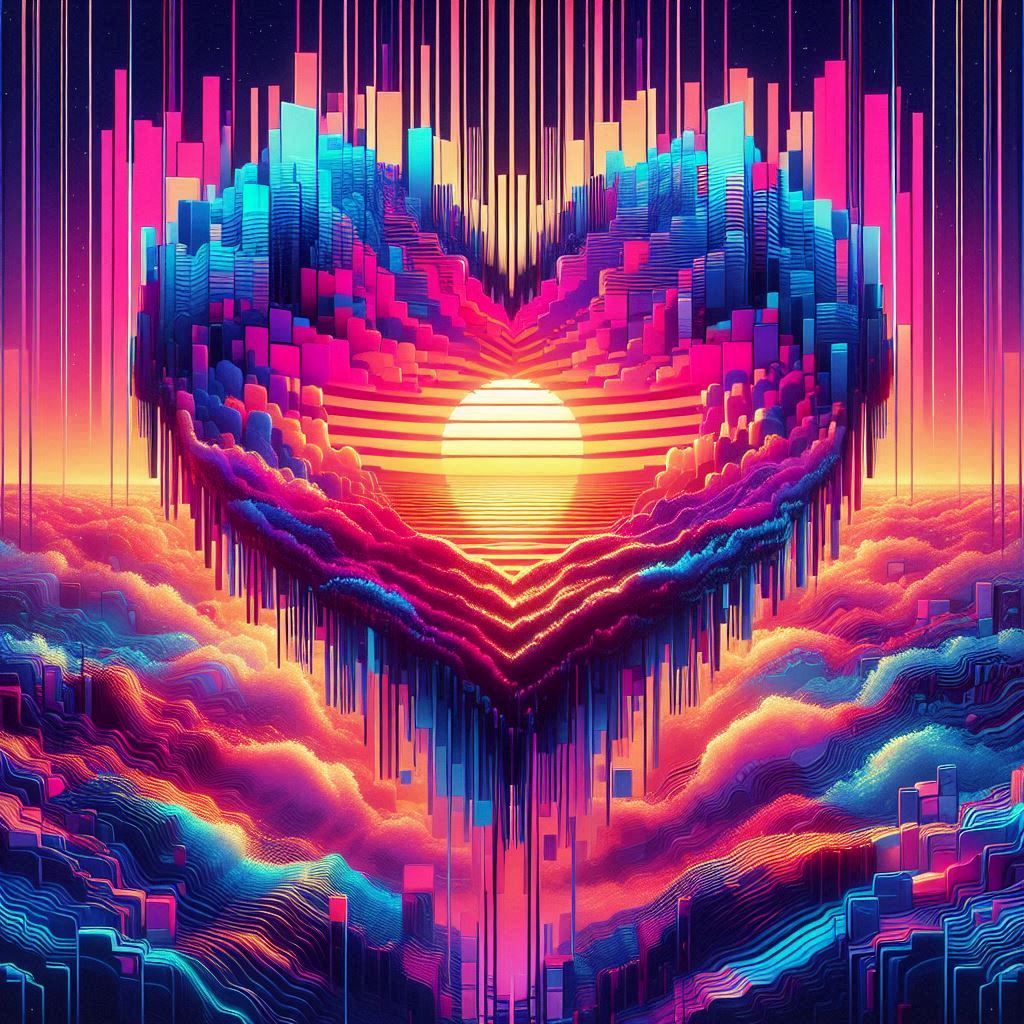 80s Neon Love Heart Scene