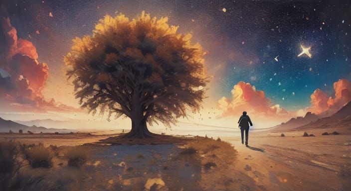 Twilight Desert Traveler in Surrealist Style