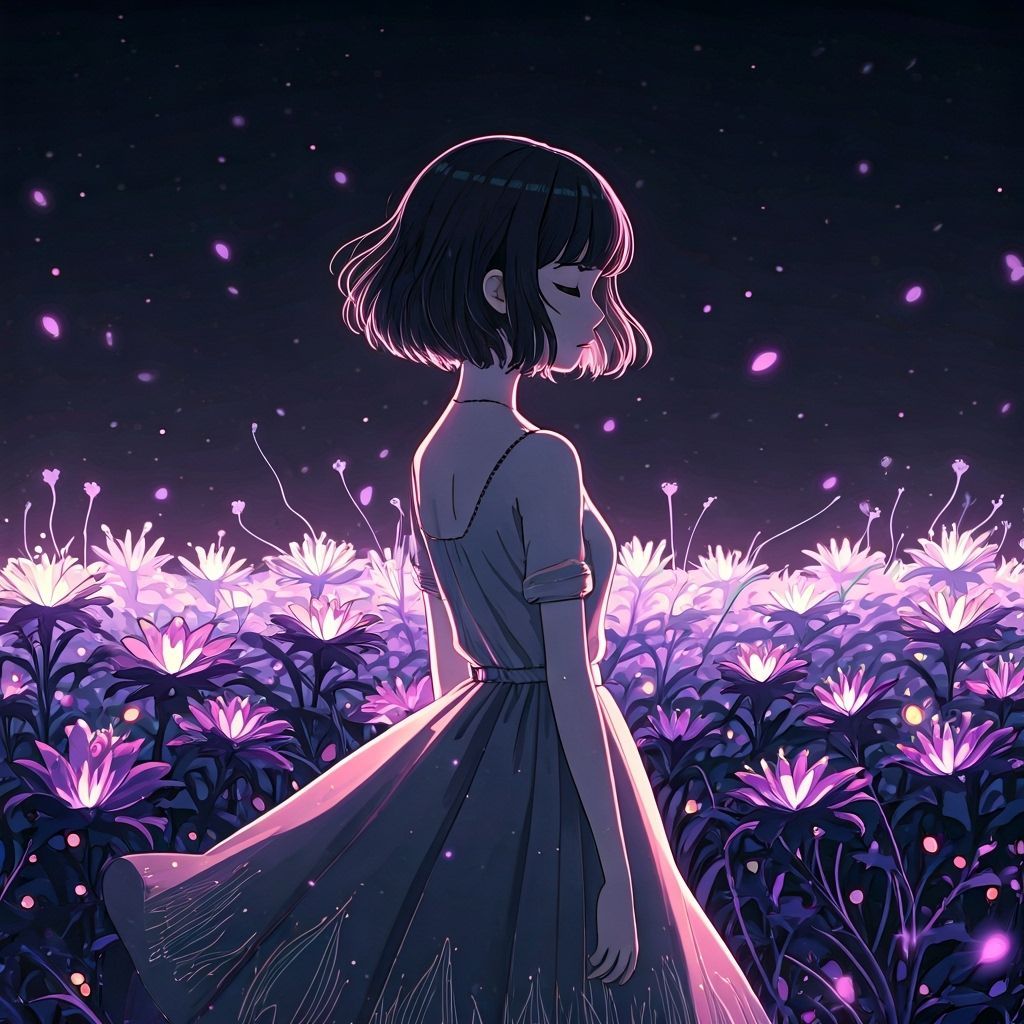 Melancholic Anime Girl in a Glowing Field