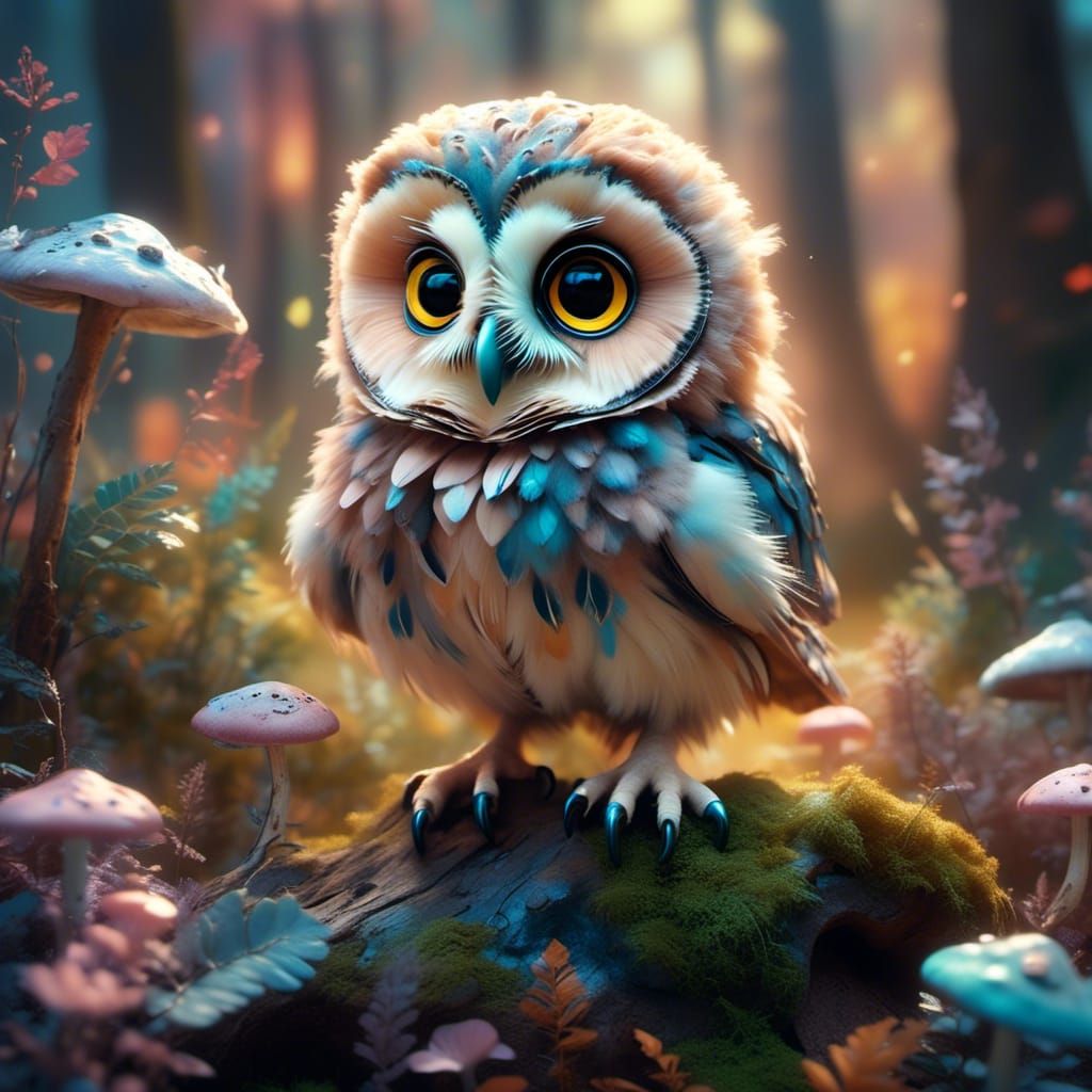 super cute baby owl with very exaggerated baby features in a ethereal wonderland dramatic lighting dramatic camera 8k resolution beautiful a...