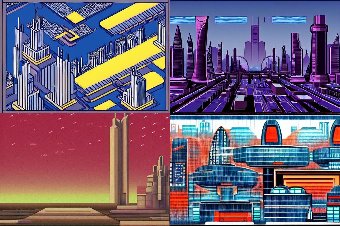 Sci-fi city in the style of Precisionism