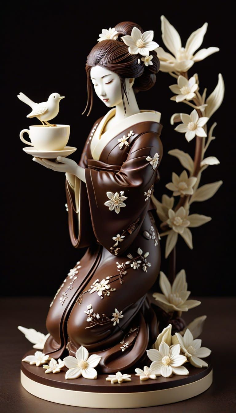 “The Chocolate Ceremony: Where Petals, Feather and Elegance Meet”  by @Aristea