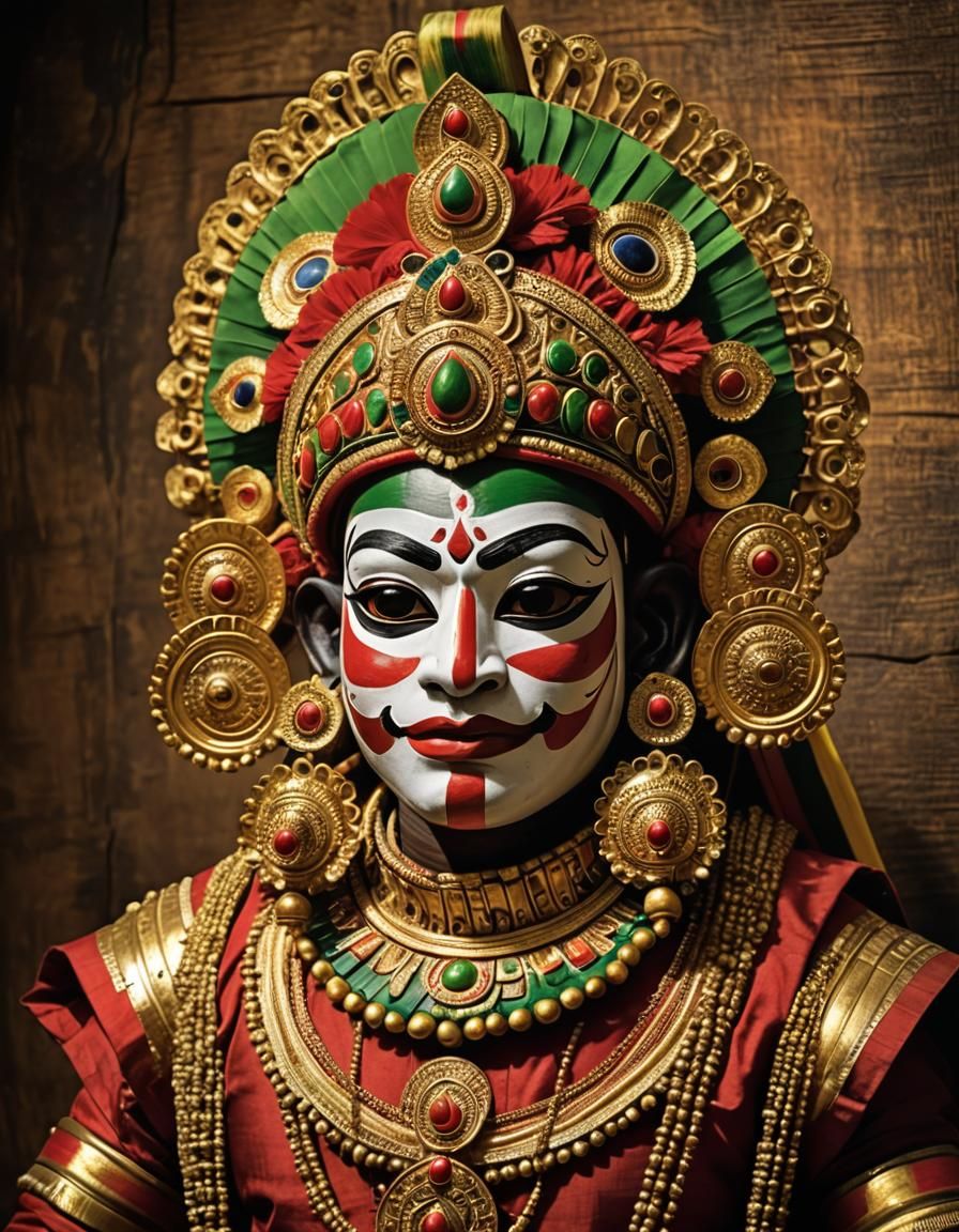 Traditional Kathakali Mask worn by Kathakali Classical Dance...