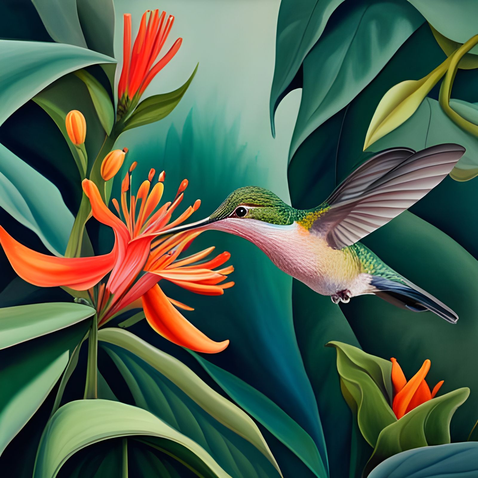 Hummingbird & Trumpet Honeysuckle AI Generated Artwork NightCafe