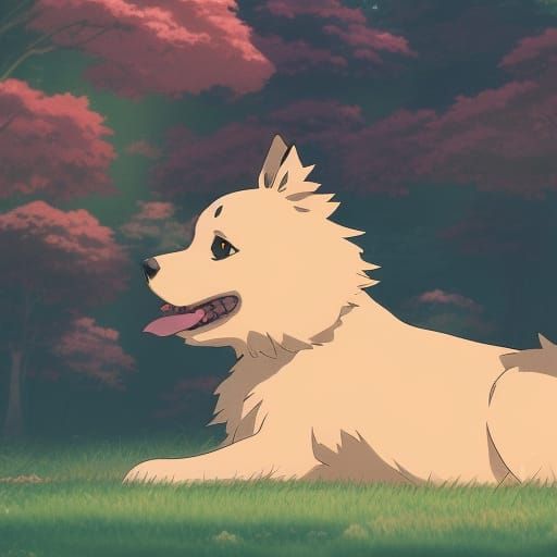 A lovable character of a fluffy cute dog pastel light color by Subaru_sama