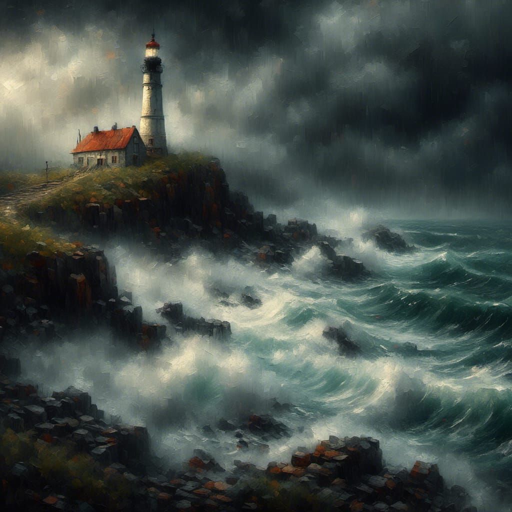 <lora:Grit:1.0> stormy lighthouse