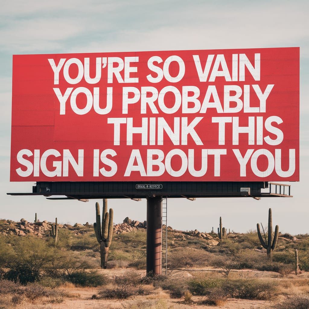 A billboard that says "You're so vain you probably think this sign is about you"  by @Billyr76