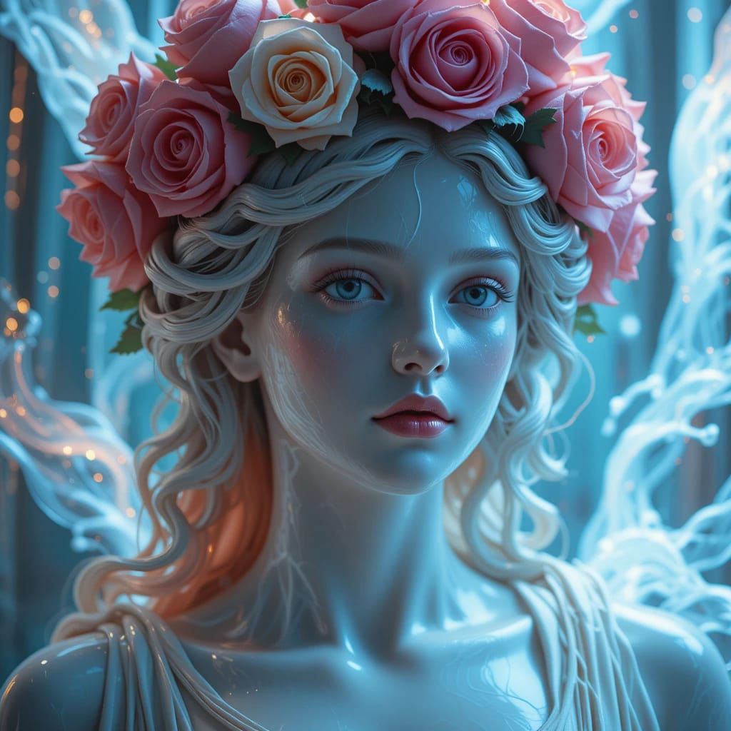 {Filthy Pure Beauty} Abstract Portrait, Intricate, gold leaf accents, Statua Abstract expressionism, Oil painting, Hilma af Klint, Antonio C...