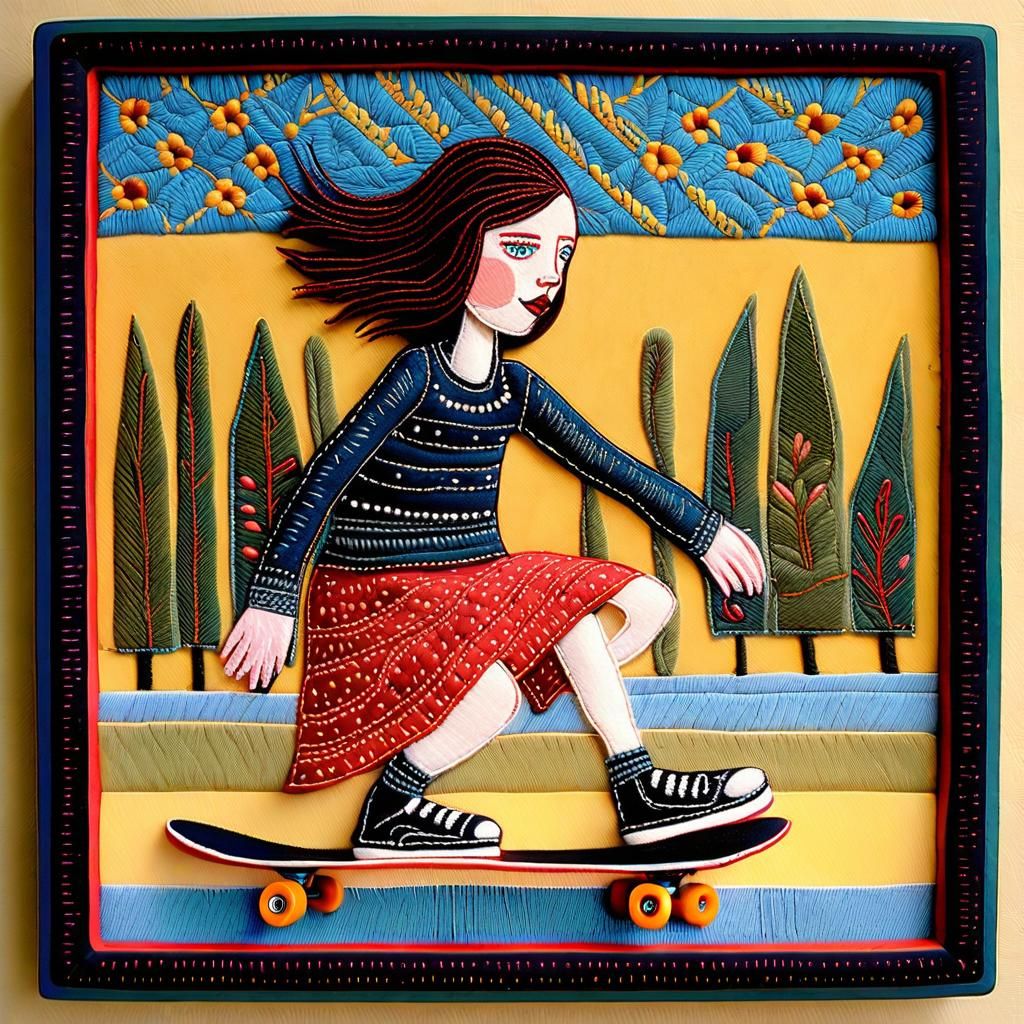 Girl on a skateboard.