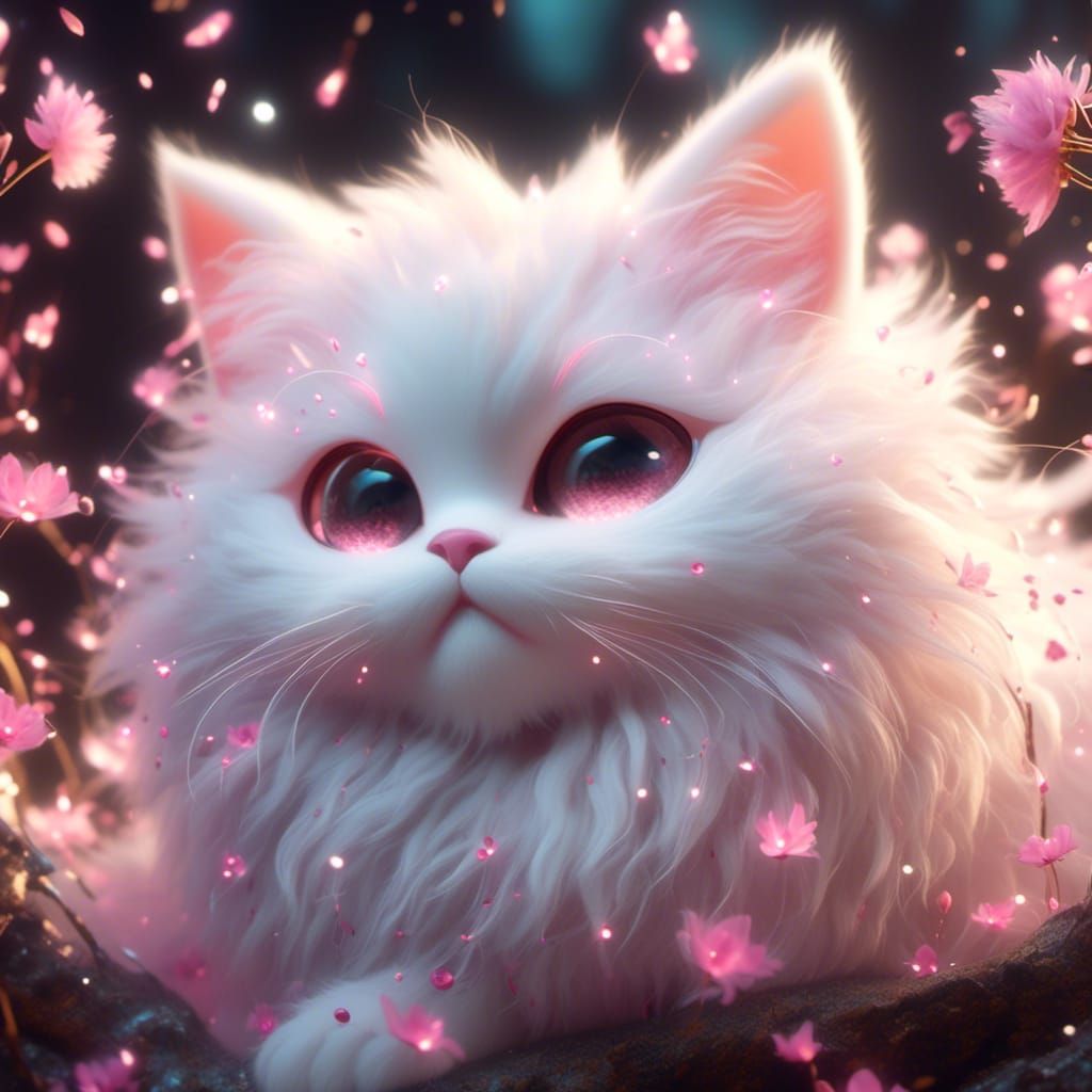 <lora:3d Chibi Imagination:1.0> beautiful cute closeup image of a cute adorable fluffy white cat with light pink glossy eyes, closeup image...