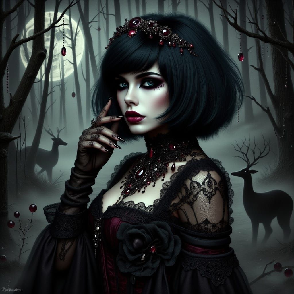 <lora:Gothic witch flux:1.0> 