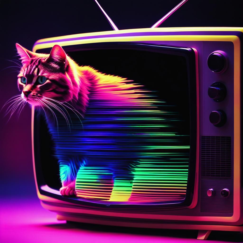 Tv cat walking out of the static   by @Annie-Rose