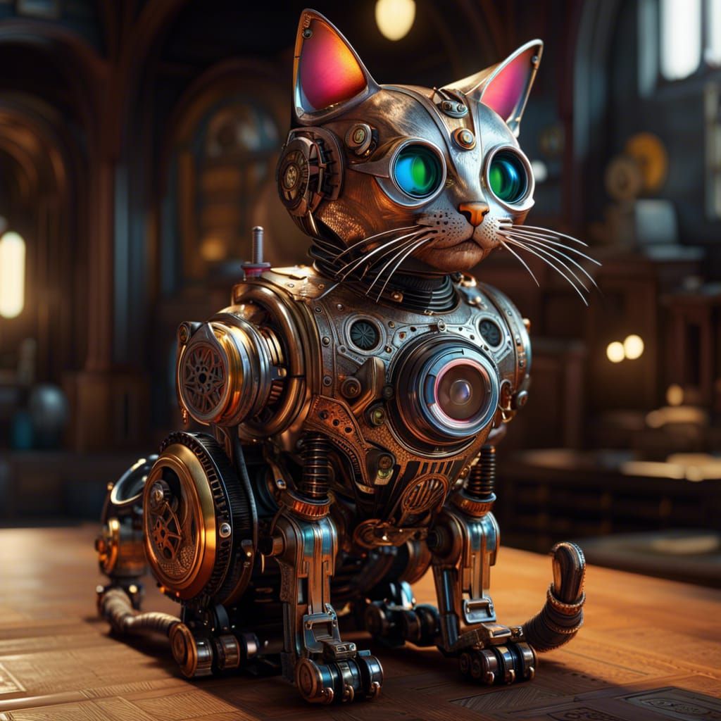 Steampunk robot cat  by @shurupovertman