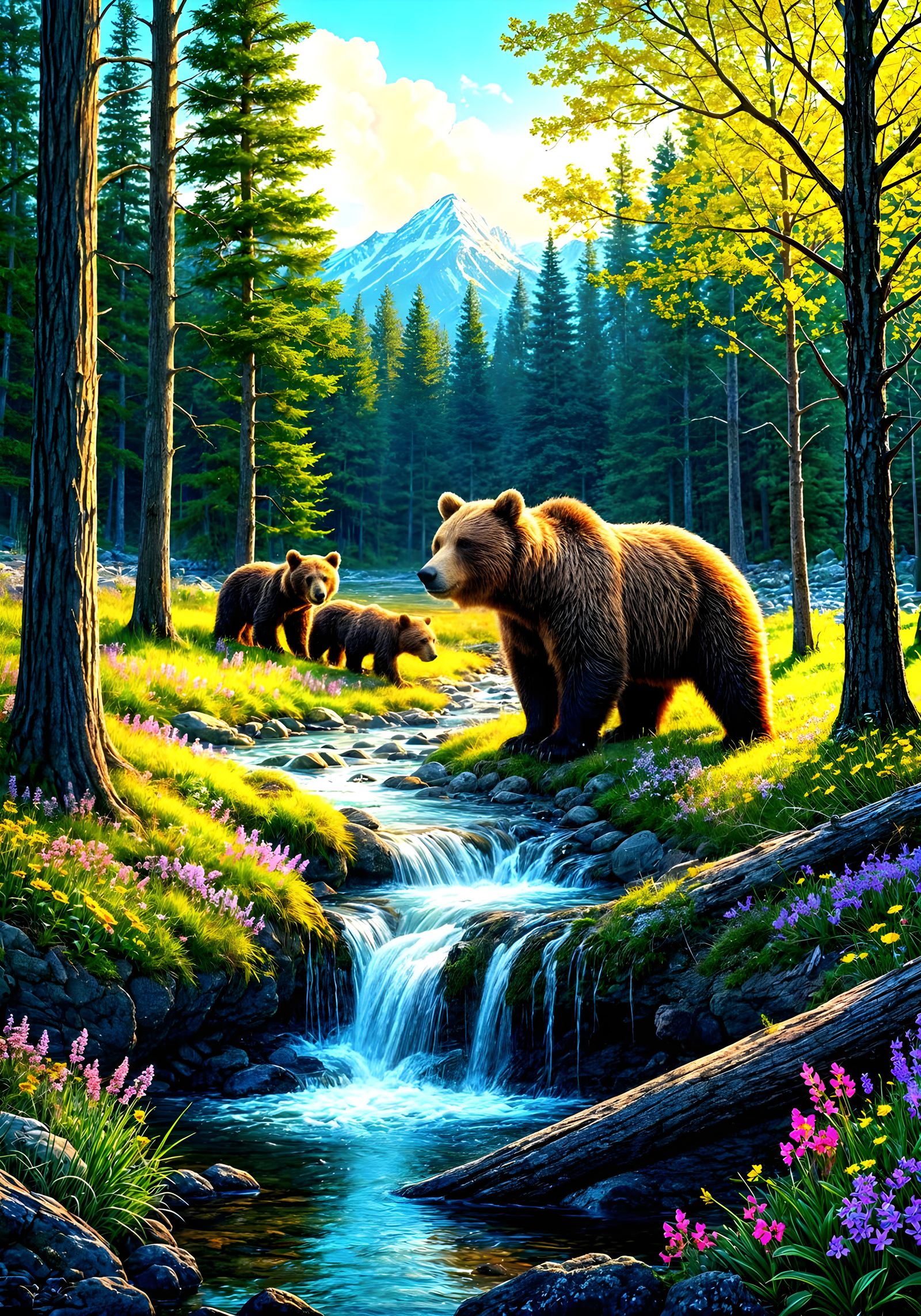 Award winning wildlife of majestic spring landscape with bear and Cubs coming out of hibernation. Eye ...  by @Showy
