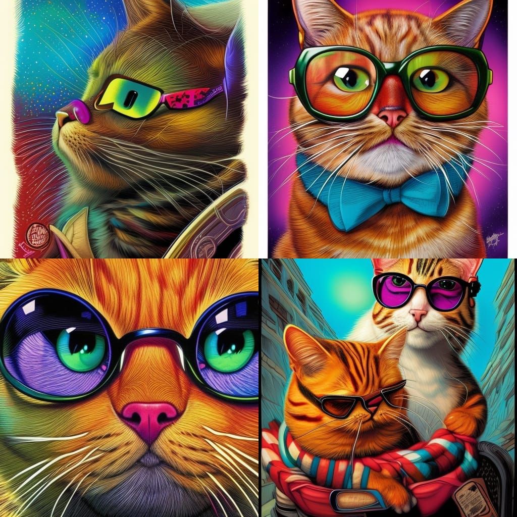 colorfull cat with glasses 1