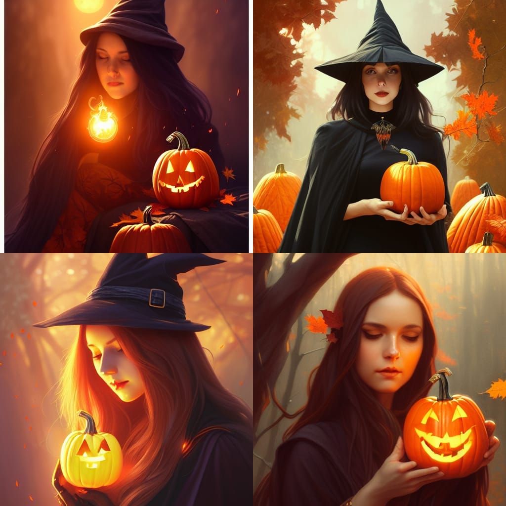 Cute Autumn Wizard Portrait with Black Cat