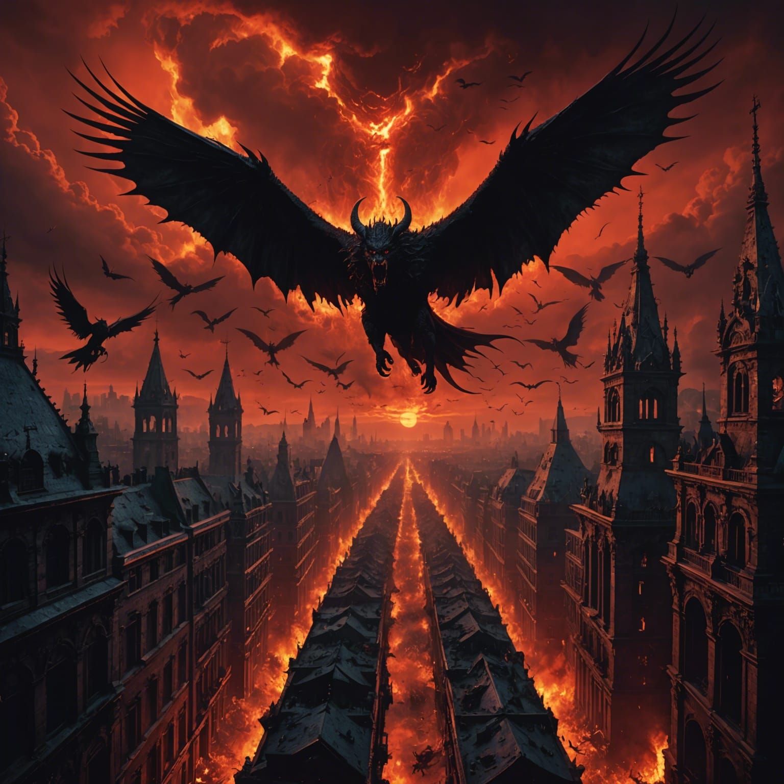 Hells demons flying in the red sky, - AI Generated Artwork - NightCafe ...