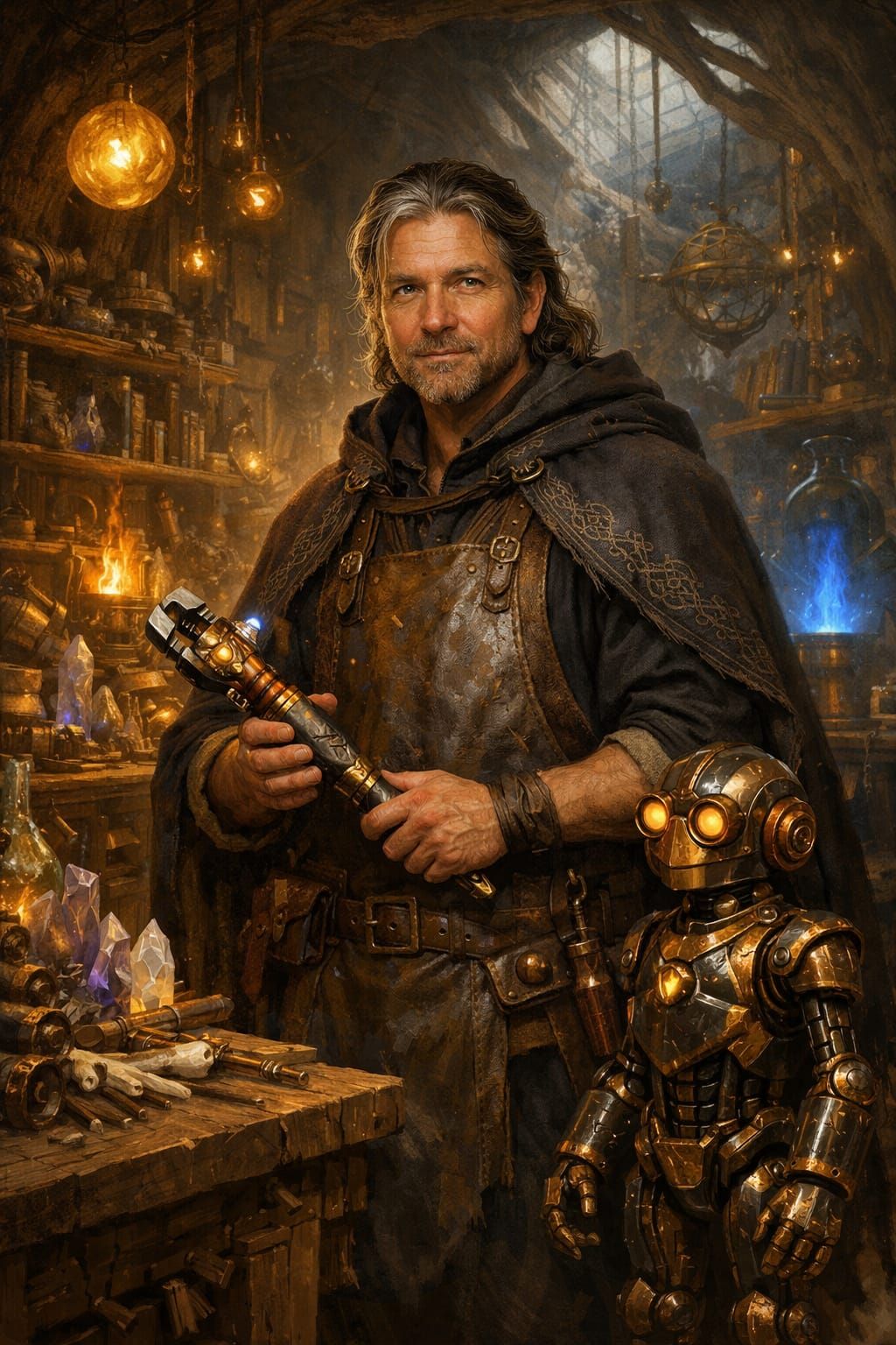 Tim of the Turning Page and Jeeves in the workshop