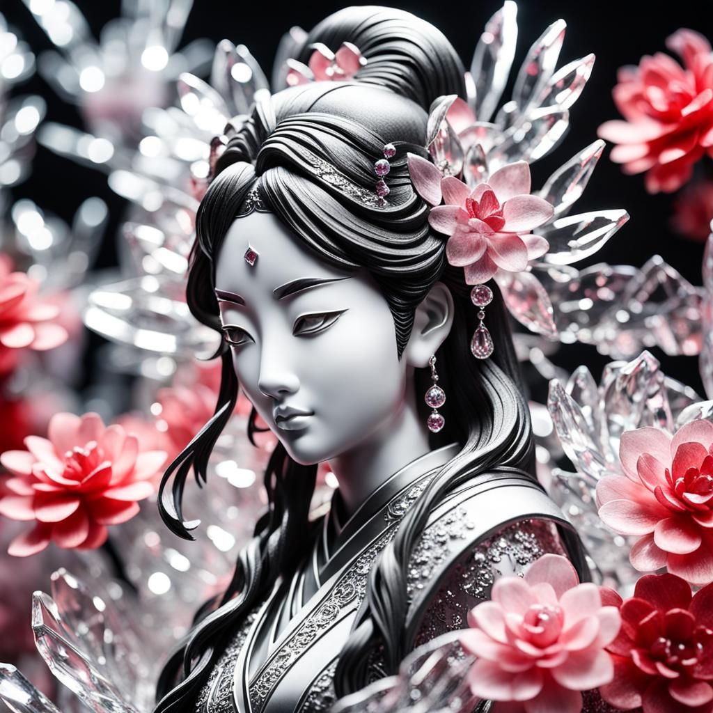 Stunning Ice Sculpture of Woman with Petals