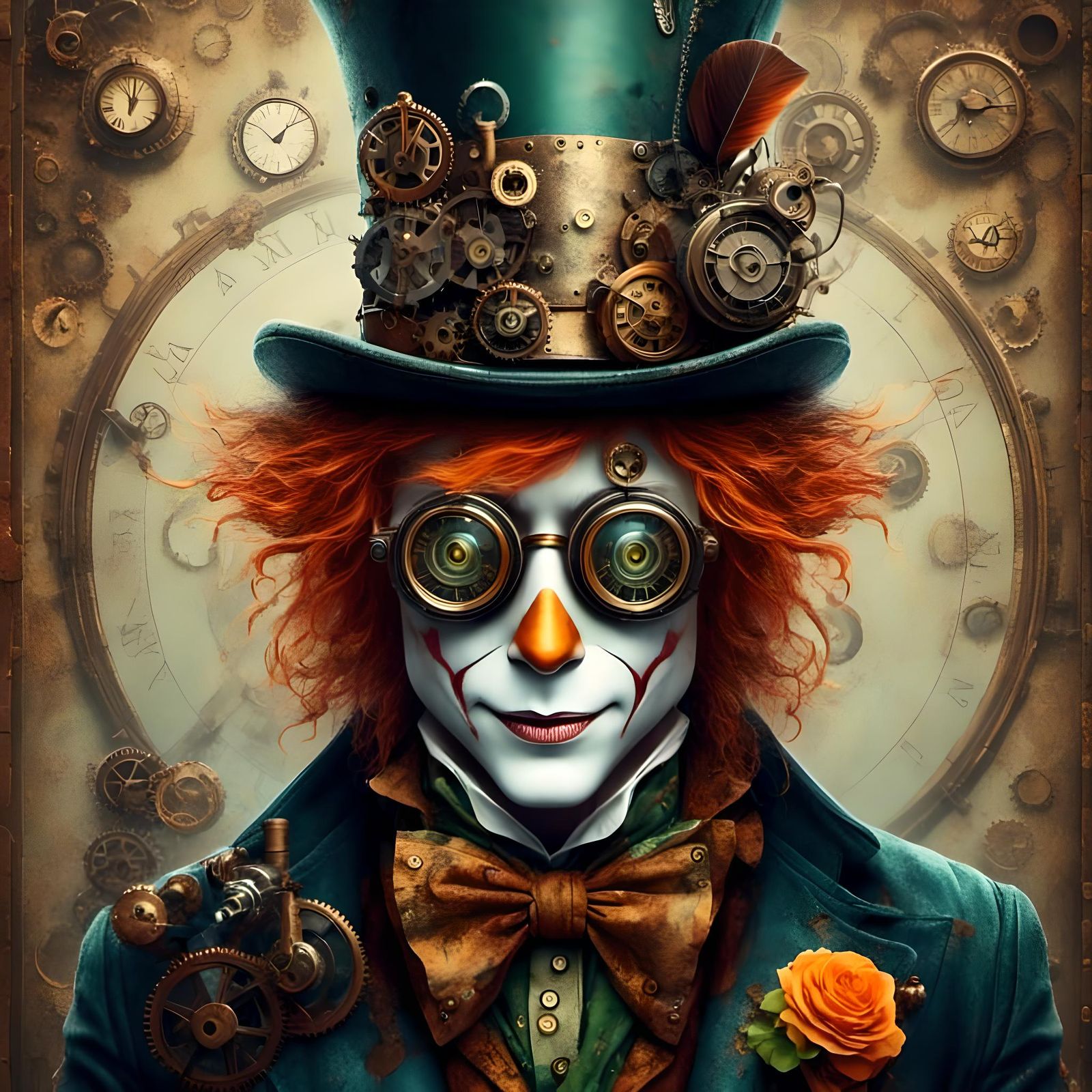 steampunk Madd Hatter, contemporary art style<lora:Contemporary-SP:1.0> <lora:SuperHyperrealism:1.0> 
