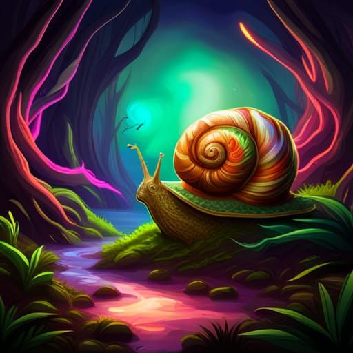 enchanted green forest neon epic  snail