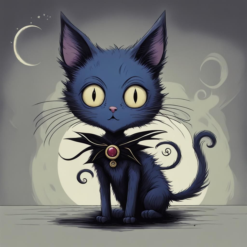 Luna the cat from Sailor Moon as a Tim Burton character AI