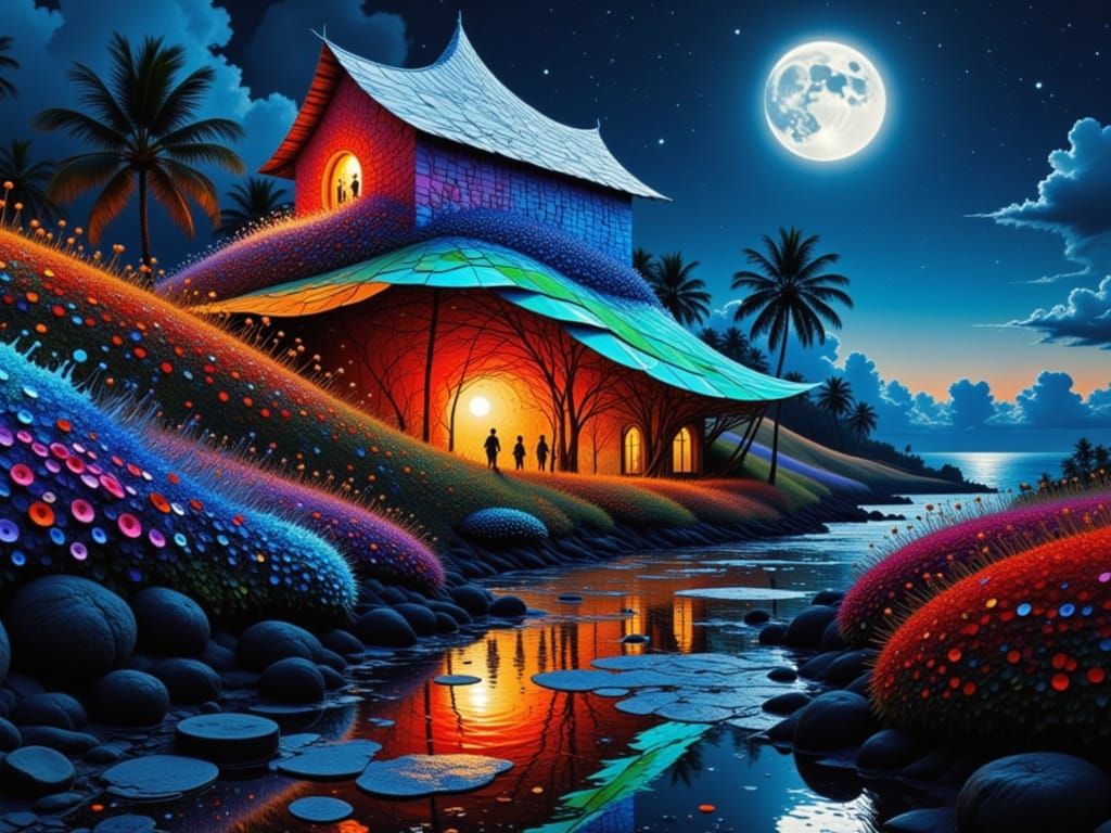 <lora:SOS LADIES NIGHT:1.0>
ULTRA INTENSE GLOWING-ULTRA-VISIBLE-VISUALIZED-OVERSIZED-STACKED-COCONUT-PALMTREE-COTTAGE-DRIVE-IN-DINER covered...