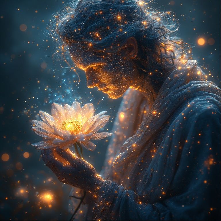 gently cradles a wilting flower, infusing it with ethereal e...