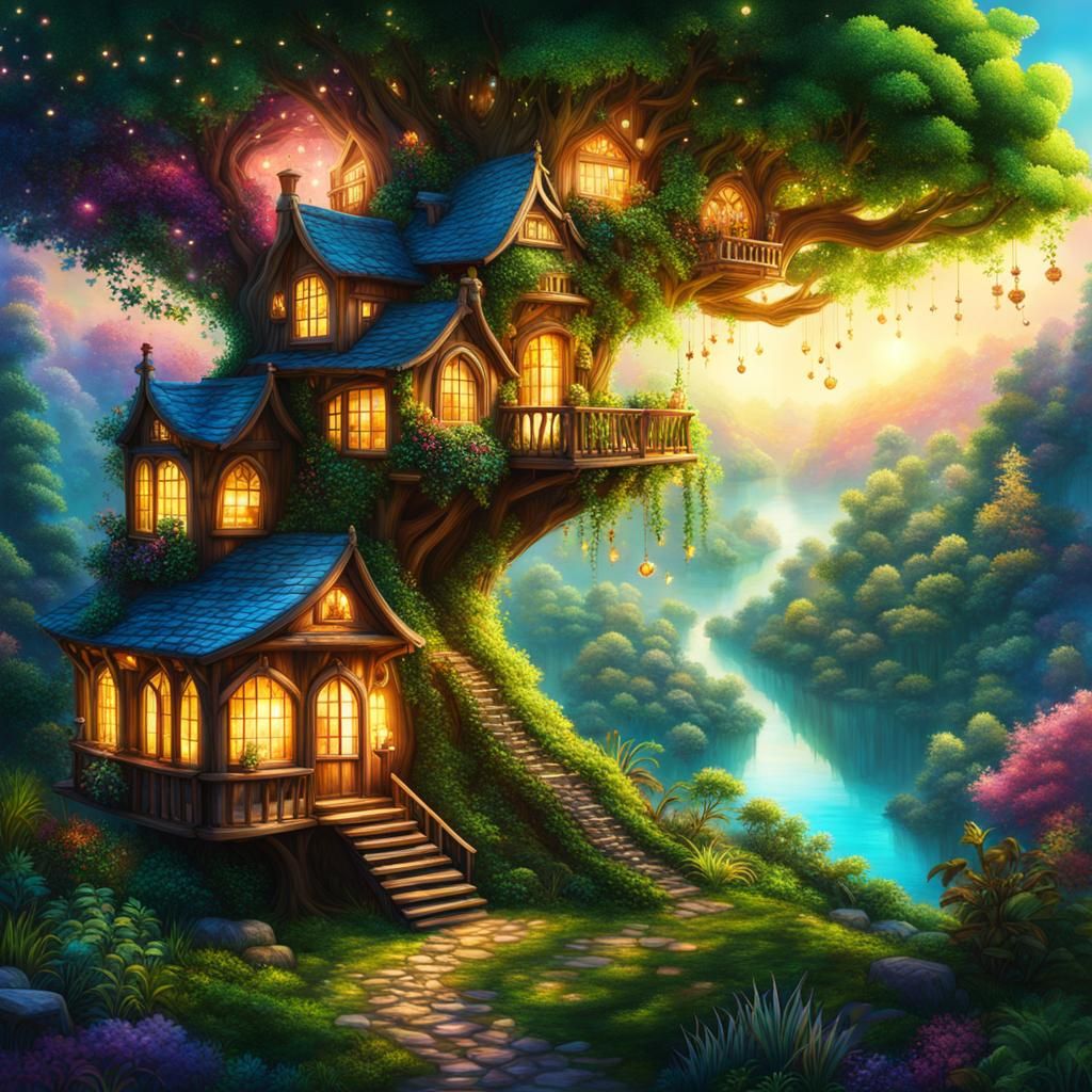 Magical Treehouse - AI Generated Artwork - NightCafe Creator